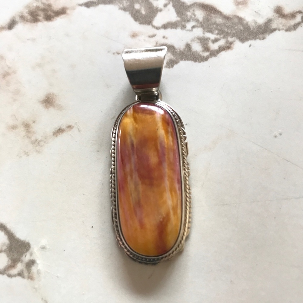 Native American Spiny Oyster Shell Pendant, signed LL